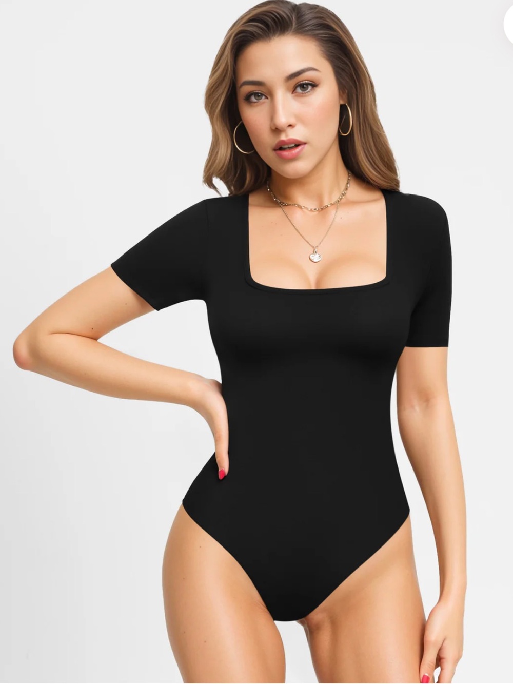 Mangopop Black Square Neck Women’s L Bodysuit NWT Short Sleeve Staple Piece